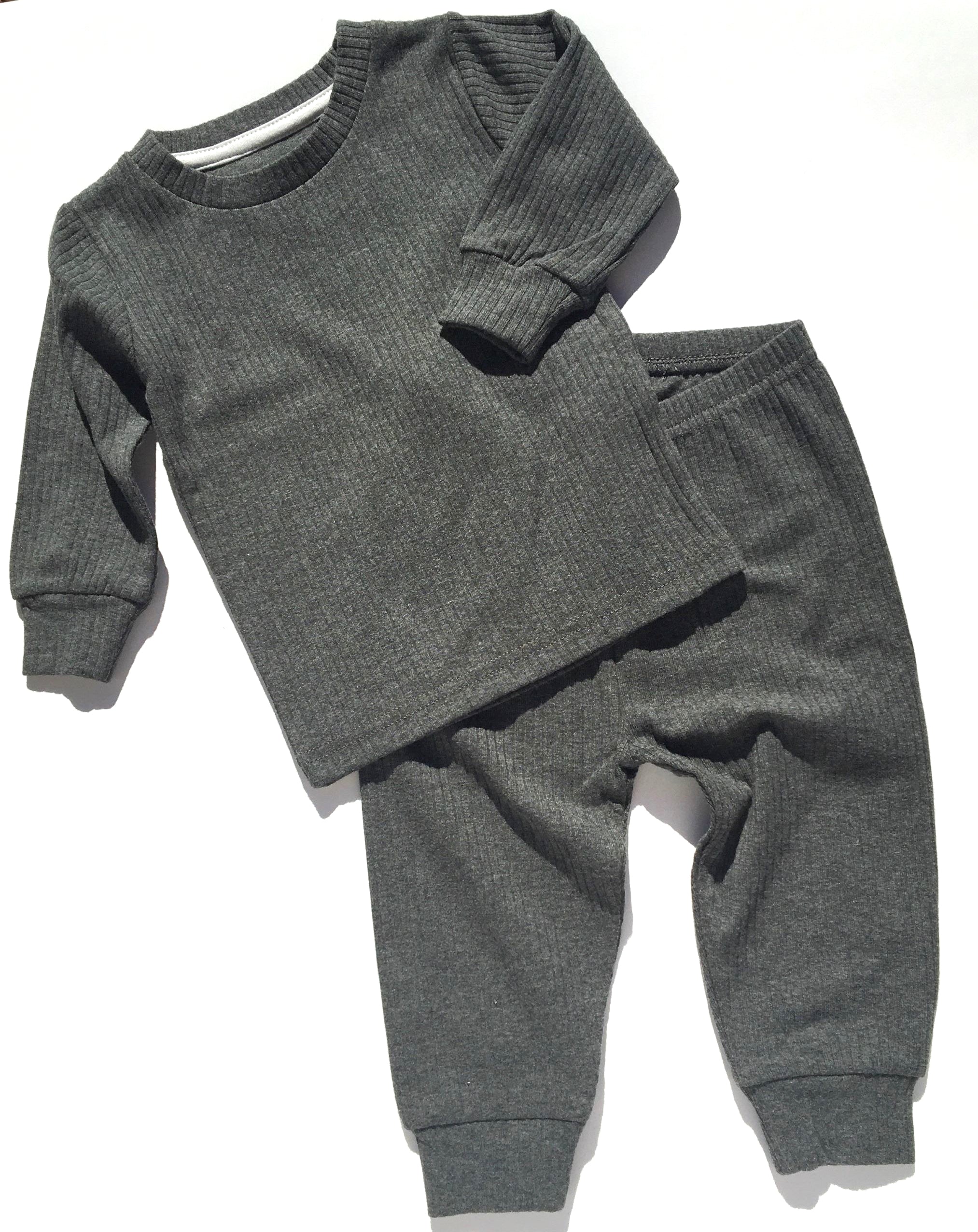 Ribbed Baby Pajama Set (Gray)