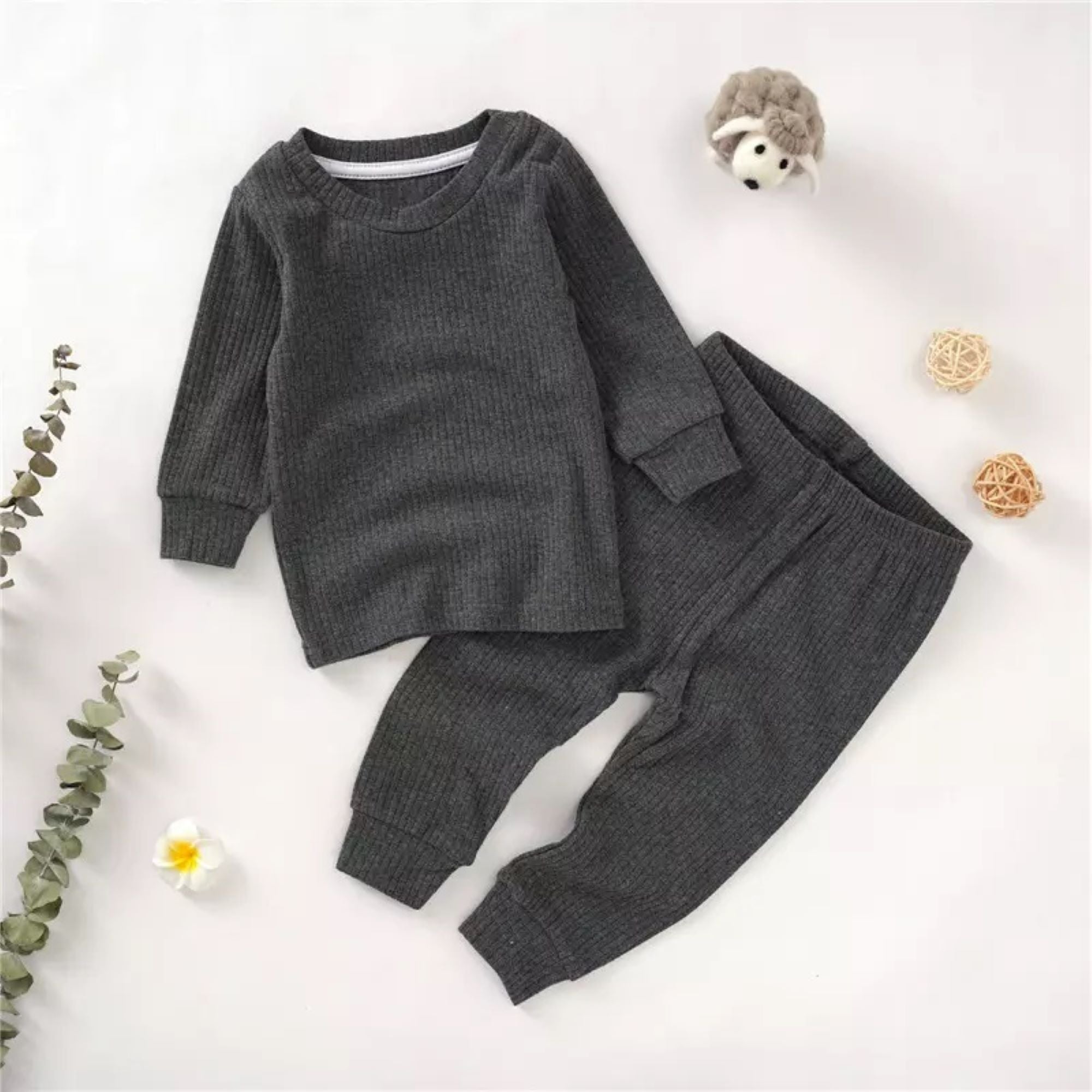 Ribbed Baby Pajama Set (Gray)