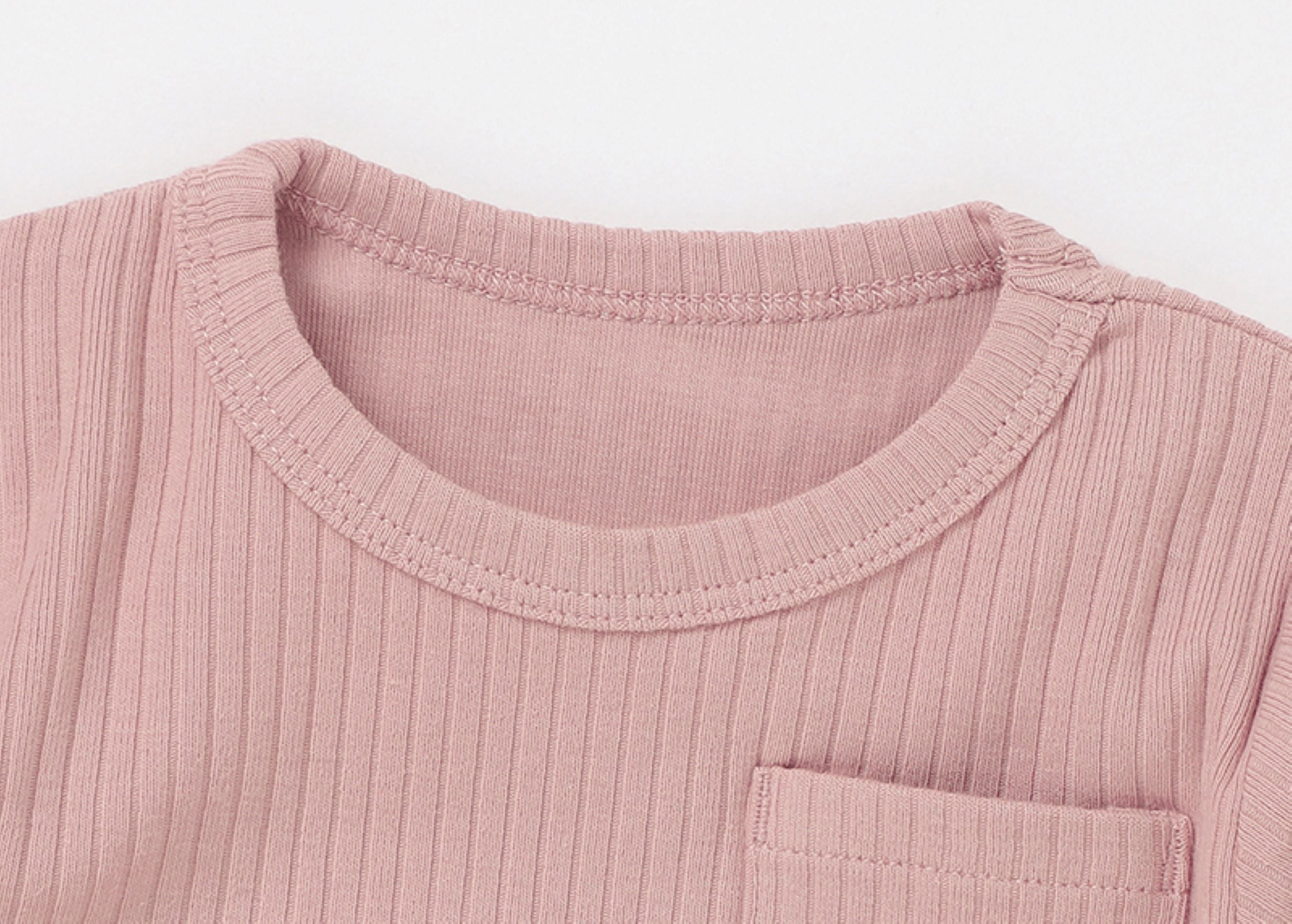 Short Sleeved Ribbed Baby Pajamas (Pink)