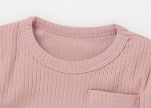 Short Sleeved Ribbed Baby Pajamas (Pink)