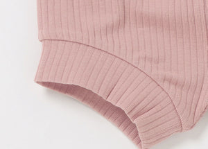 Short Sleeved Ribbed Baby Pajamas (Pink)